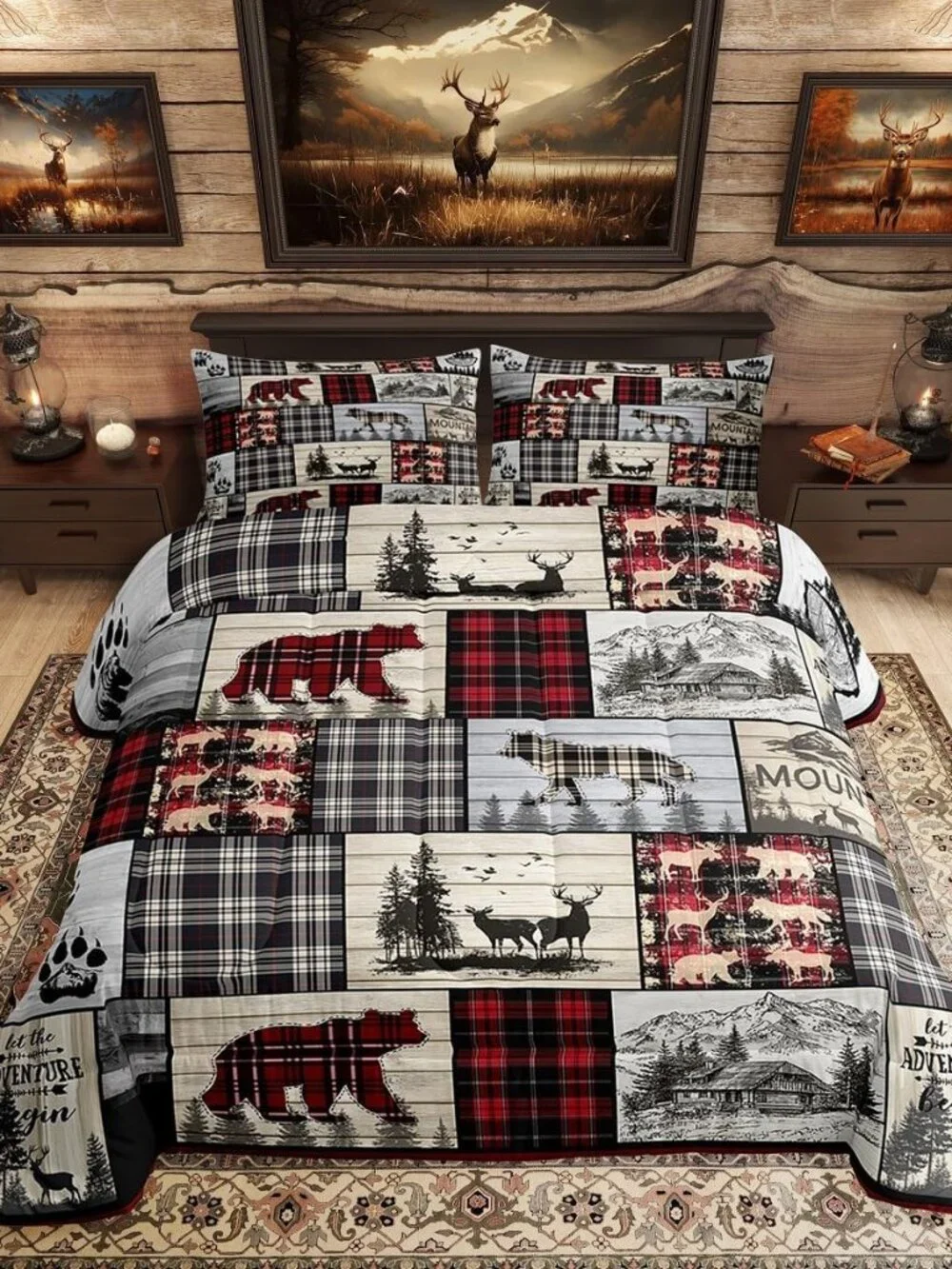 Rustic Cabin Comforter Set Queen Woodland Wolf Deer Bear Comforter For Kids Adul